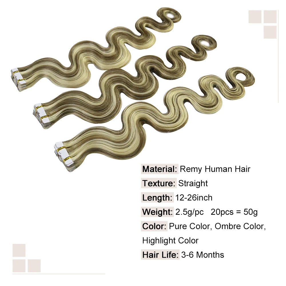 Body Wave Tape In Hair Extensions