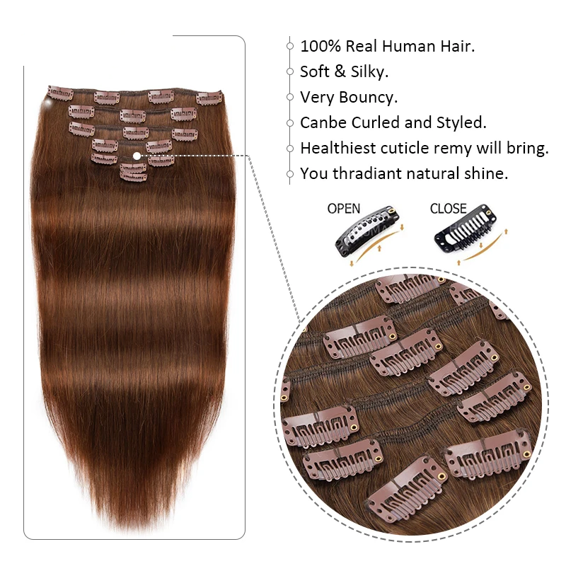 Straight Clip in Real Human Hair Extensions