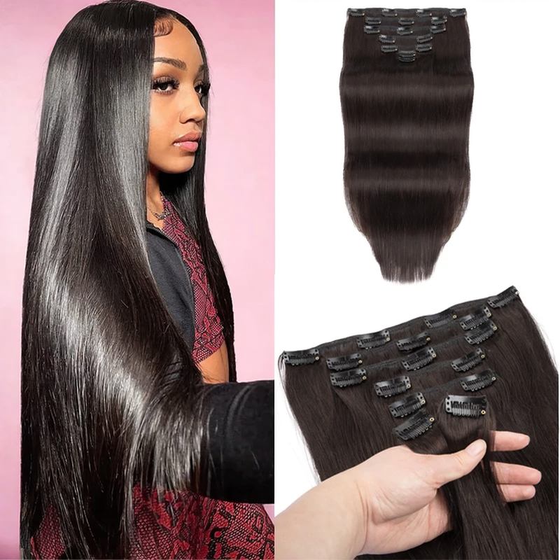 Straight Clip in Real Human Hair Extensions