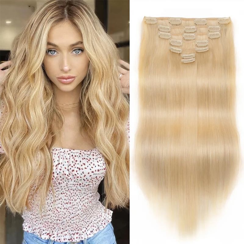 Straight Blonde Clip in Human Hair Extensions